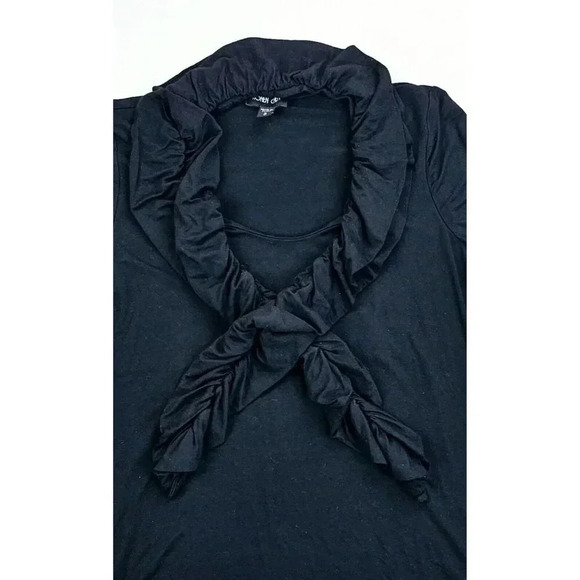 Ronen Chen Size 3 Women's Black Long Sleeve Ruffle Pig Tail Style Pullover Top - Picture 5 of 8